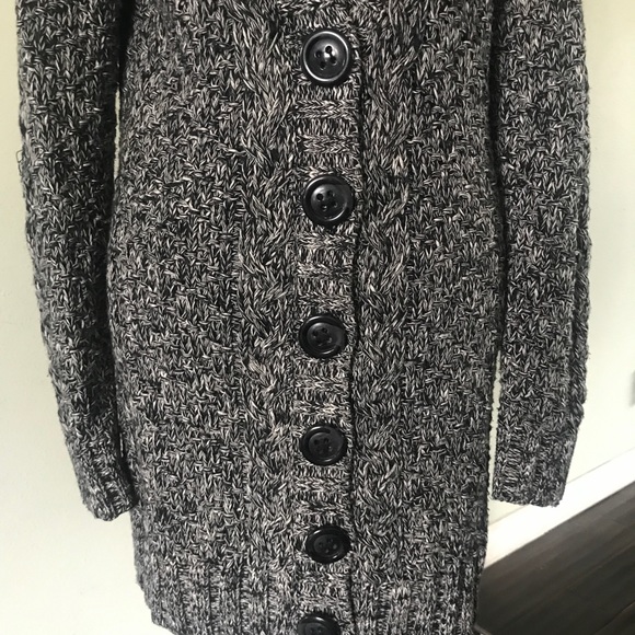 Black And White Chunky Long Line Cardigan - Picture 4 of 6